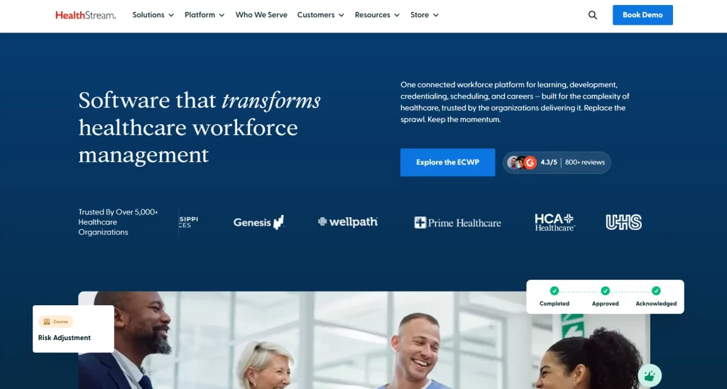 HealthStream homepage for healthcare workforce software.